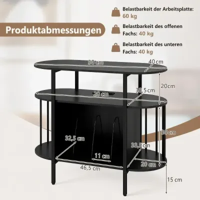 Stojan na gramofon s nastavitelným LED osvětlením a nabíjecí stanicí, 90 x 40 x 76,5 cm, černý