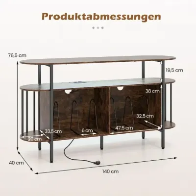 Stojan na gramofon s nabíjecí stanicí a barevnými LED diodami, 140 x 40 x 76 cm, rustikální hnědá