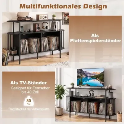 Stojan na gramofon s nabíjecí stanicí a barevnými LED diodami, 140 x 40 x 76 cm, černý