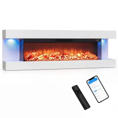 50" elektrický krb, 3stranný, topný výkon 750 W/1500 W, elektrický krb s bočními LED světly, bílý