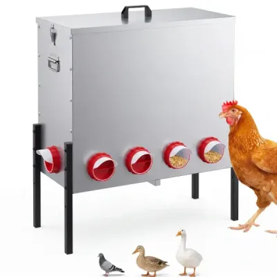 Automatický krmítko pro slepice, 85 l, s 10 otvory, výškově nastavitelné, s uzamykatelným víkem