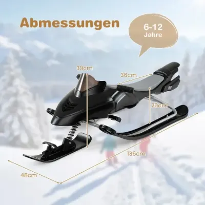 Dětské saně s řízením, brzdou a tažným lanem – nosnost až 40 kg, černé