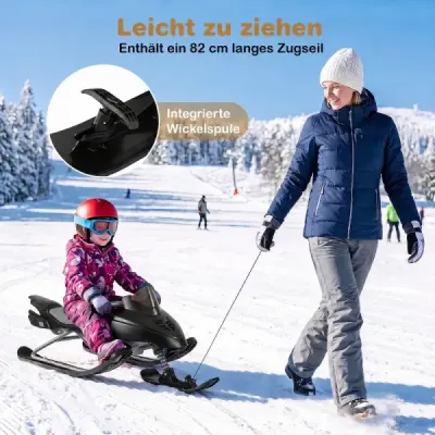 Dětské saně s řízením, brzdou a tažným lanem – nosnost až 40 kg, černé