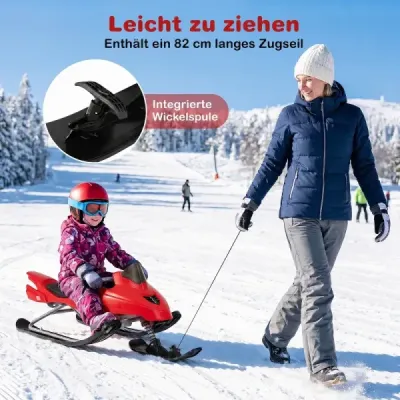 Dětské saně s řízením, brzdou a tažným lanem – nosnost až 40 kg – červené