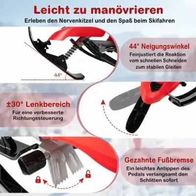 Dětské saně s řízením, brzdou a tažným lanem – nosnost až 40 kg – červené