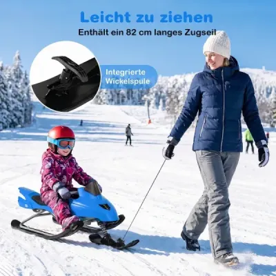Dětské sáňky s řízením, brzdou a tažným lanem – nosnost až 40 kg, modré