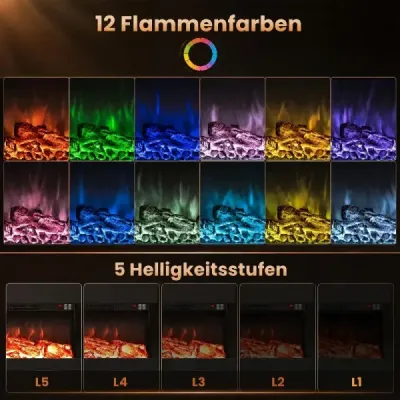 60" elektrický krb, třístranný, topný výkon 750 W/1500 W, elektrický krb s bočními LED světly, černý