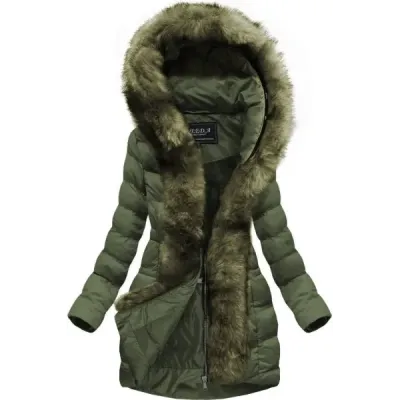 Dámská zimní bunda s kožešinou MODA749 khaki