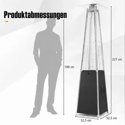 Plynový ohřívač Pyramide 14 000 W, terasový ohřívač s ochranou proti převrácení, stříbrný