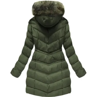 Dámská zimní bunda s kožešinou MODA749 khaki