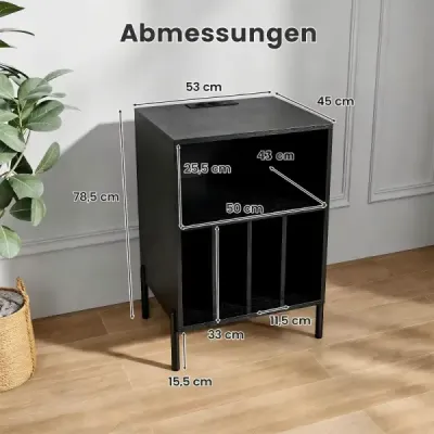 Stojan na gramofon s integrovanou nabíjecí stanicí a 4 přepážkami pro vinylové desky, černý