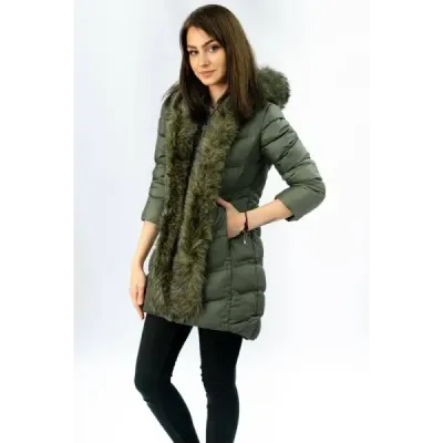 Dámská zimní bunda s kožešinou MODA749 khaki