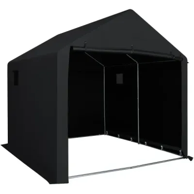 Voděodolná garáž na kolo a zahradní kůlna s roletovými dveřmi na zip, 210 x 238 x 211 cm, černá