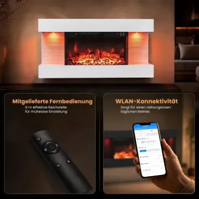 32" elektrický krb s trojstranným vyhříváním, elektrický krb s bočními LED světly a 12 barvami plamenů, bílý