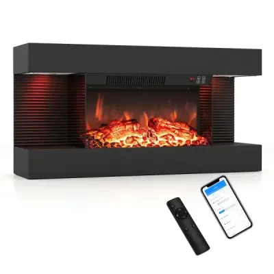 32" elektrický krb s vytápěním ze tří stran, elektrický krb s bočními LED světly a 12 barvami plamenů, černý