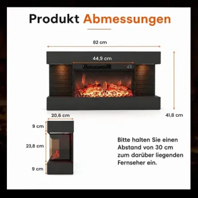 32" elektrický krb s vytápěním ze tří stran, elektrický krb s bočními LED světly a 12 barvami plamenů, černý