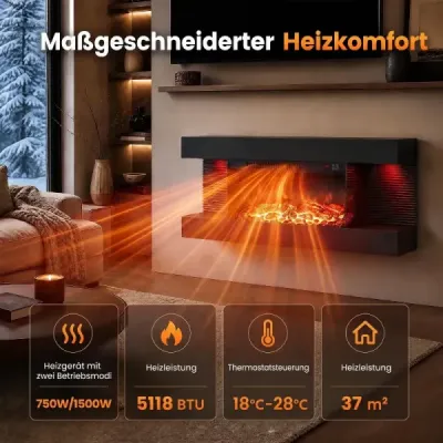 32" elektrický krb s vytápěním ze tří stran, elektrický krb s bočními LED světly a 12 barvami plamenů, černý