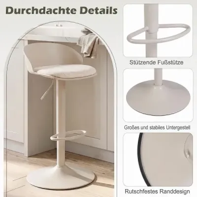 Sada 2 barových židlí, otočné o 360°, s nastavitelnou výškou, nosnost 150 kg, rozměry 42 x 42 x 75–96,5 cm, béžové