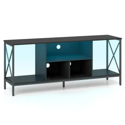 150 cm televizní skříňka s LED osvětlením pro televizory do 65 palců, televizní stolek, černá