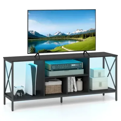 150 cm televizní skříňka s LED osvětlením pro televizory do 65 palců, televizní stolek, černá