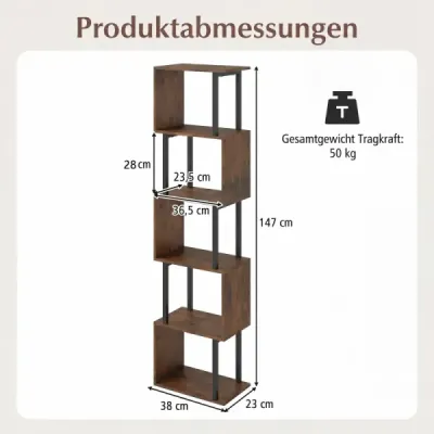 5patičková knihovna Geometrická stojací knihovna s ochranou proti převrácení Samostatně stojící regál Rustikální hnědá