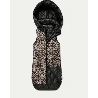 Tenká oboustranná vesta bez rukávů, černá s leopardím vzorem MODA6065