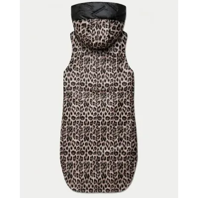 Tenká oboustranná vesta bez rukávů, černá s leopardím vzorem MODA6065