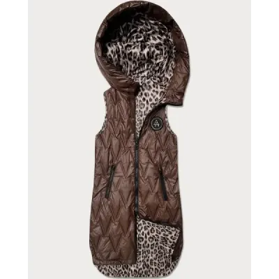 Tenká oboustranná vestička v barvě čokolády a s leopardím vzorem MODA6065