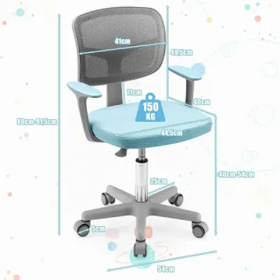Dětská kancelářská židle – výškově nastavitelná dětská otočná židle s odnímatelným sedákem, modrá