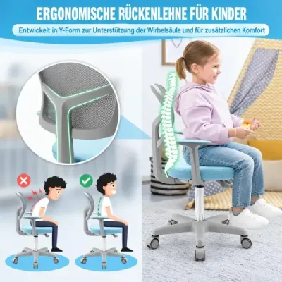 Dětská kancelářská židle – výškově nastavitelná dětská otočná židle s odnímatelným sedákem, modrá