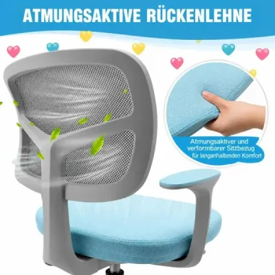 Dětská kancelářská židle – výškově nastavitelná dětská otočná židle s odnímatelným sedákem, modrá