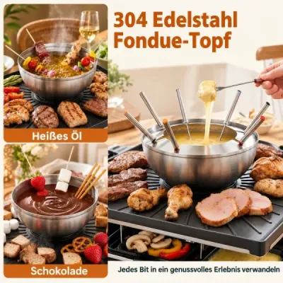 Raclette gril s funkcí fondue, elektrický gril s výkonem 2200 W pro 8 osob s nepřilnavou grilovací deskou a 8 pánvemi