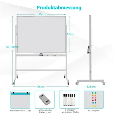Magnetická oboustranná tabule s kolečky do třídy, kanceláře i domácnosti