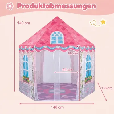 Dětský stan v provedení „princezninový hrad“ pro děti od 3 let – herní stan se záclonkami, růžový