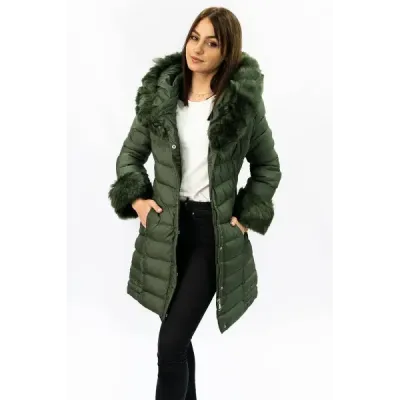 Dámská zimní bunda s kožešinou MODA750 khaki