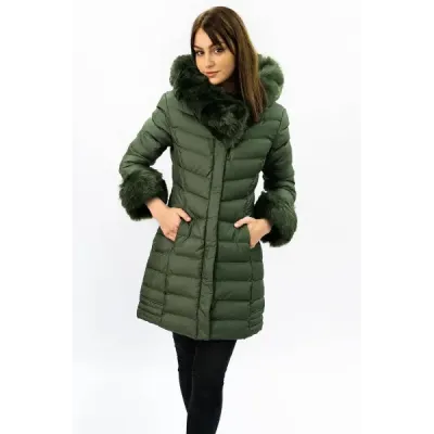 Dámská zimní bunda s kožešinou MODA750 khaki