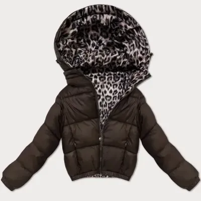 Dámska obojstranná krátka bunda s leopardím vzorom MODA6033 čokoládová