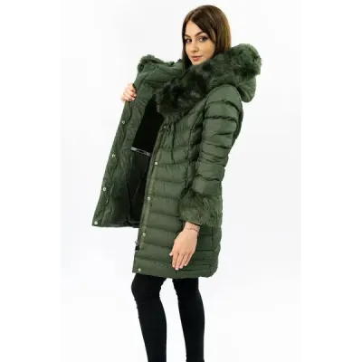 Dámská zimní bunda s kožešinou MODA750 khaki