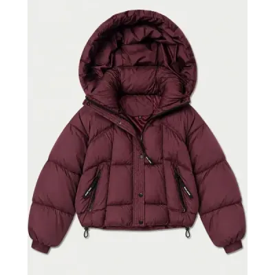 Dámská krátká oversized zimní bunda bordová MODA6045