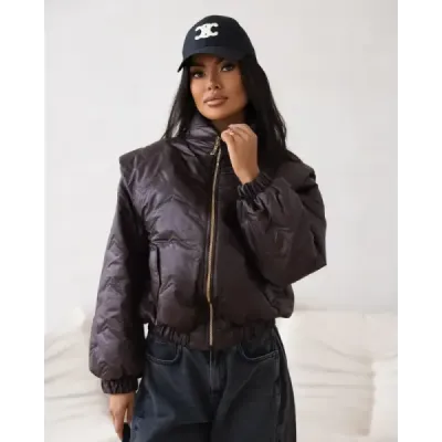 Prošívaná dámská bunda oversize sgolírem MODA113 čekoládová