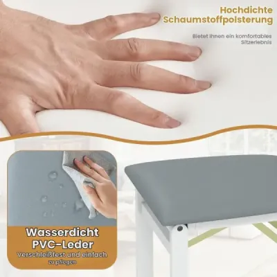 Sada 2 jídelních židlí, skládací kuchyňské židle s polstrovanými sedáky, skládací židle, boční židle, bílá