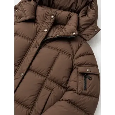 Dámská péřová bunda s kapucí MODA6087 čokoládová