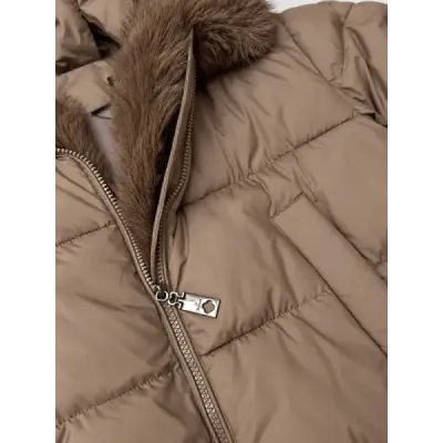 Dámská zimní bunda s kapucí a ozdobným lemováním, MODA6038 tmavěbéžová
