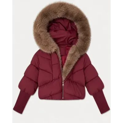 Dámská zimní bunda oversize s kožíškem MODA6085 bordová