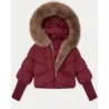 Dámská zimní bunda oversize s kožíškem MODA6085 bordová