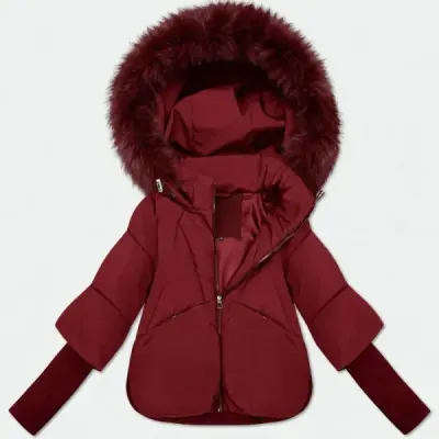 Dámská volná zimní bunda s pletenými manžetami MODA6055 bordová
