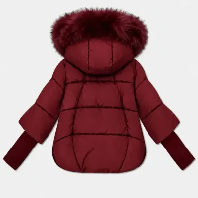 Dámská volná zimní bunda s pletenými manžetami MODA6055 bordová