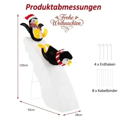 Dekorace tučňáka při bruslení Osvětlená vánoční dekorace 120cm