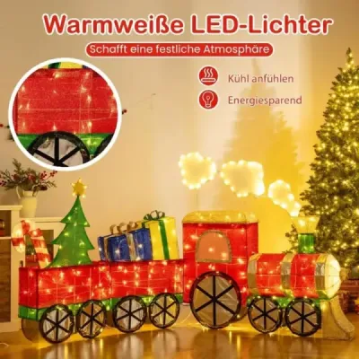 Osvětlená vlaková souprava s realistickým kouřovým vánočním vlakem s vánočním stromkem a LED světly