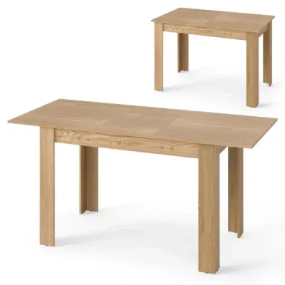 Rozkládací jídelní stůl – moderní kuchyňský stůl s nastavitelnou deskou a nohami ve tvaru L, přírodní, 158 x 70 x 76 cm